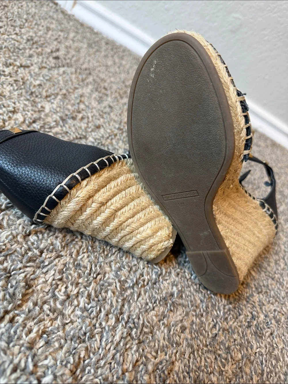 Marc Fisher Kegan Black Studded Espadrille Wedge Sandals